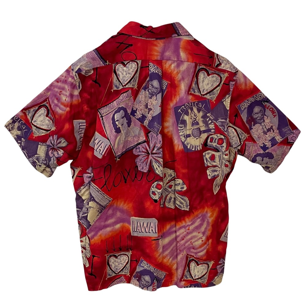 Vtg Surf Line Hawaii Mens Red Purple Tie Dye Tropical Hawaiian Shirt Cotton L - Picture 2 of 11